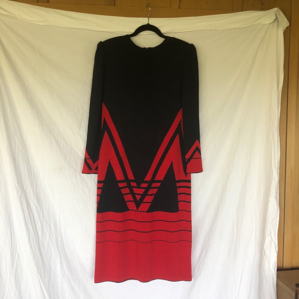Vintage Red and Black Knit Adolfo Dress